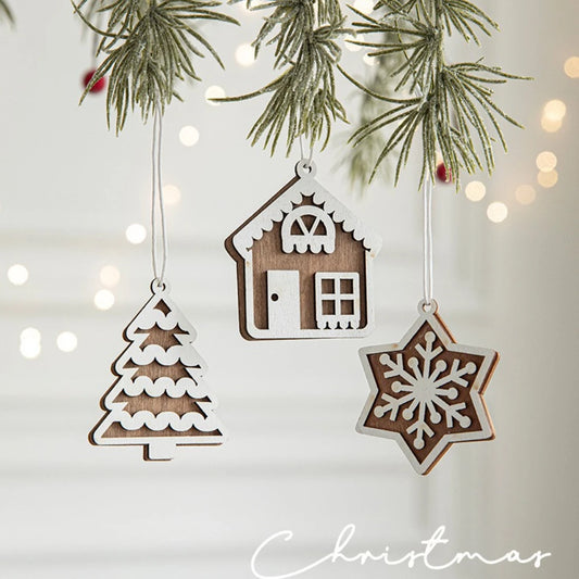 2/5Pcs Weihnachten Ornament Nordic Geschnitzte Cottage Anhänger Weihnachten Baum Diy Fenster Dekoration Weihnachten Ornament