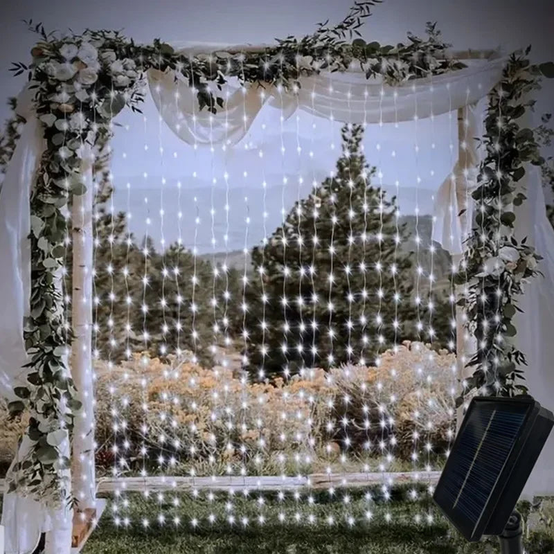 600/300/200/100LED Solar Curtain Lights Outdoor Fairy Lights LED Lights Christmas Wedding Decorations String Lights Garden Decor