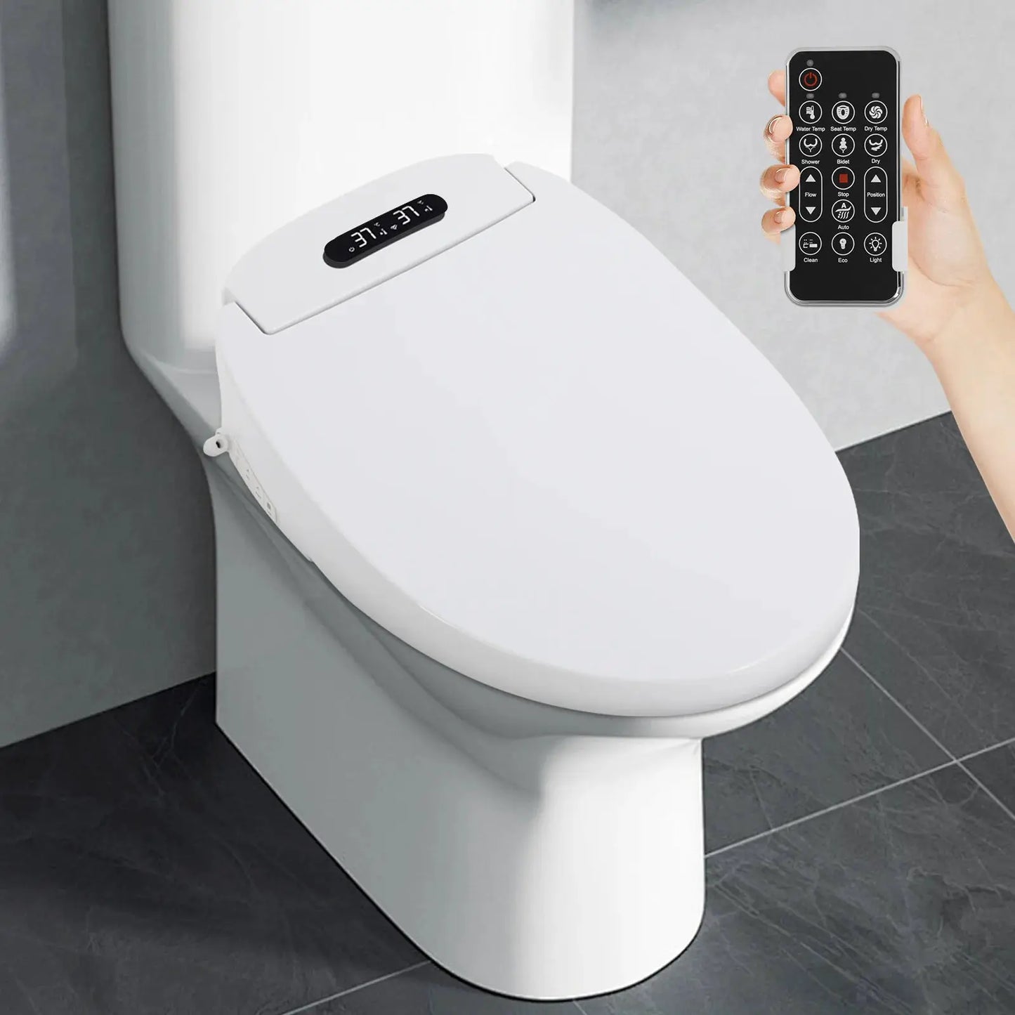 1300W Intelligenter Beheizter Bidet-Toilettensitz, 51cm Elektrischer Toilettendeckel Intelligenter V-Sitz, LED-Licht Fernbedienung/Tasten by Golden Bridge Store