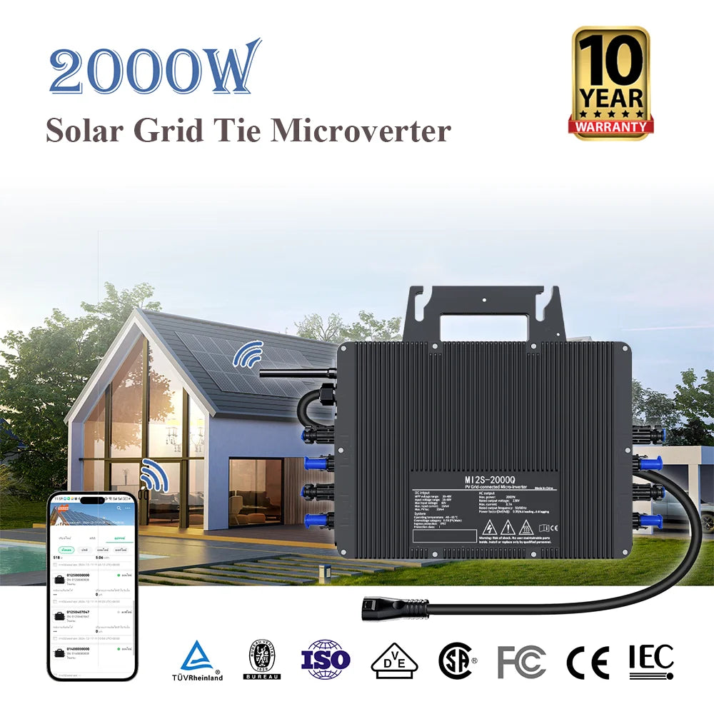 2000W Solar PV Mikrowechselrichter - WiFi Haushalt Netzgekoppelt Solarsystem für 4x 400-700W Solarmodule