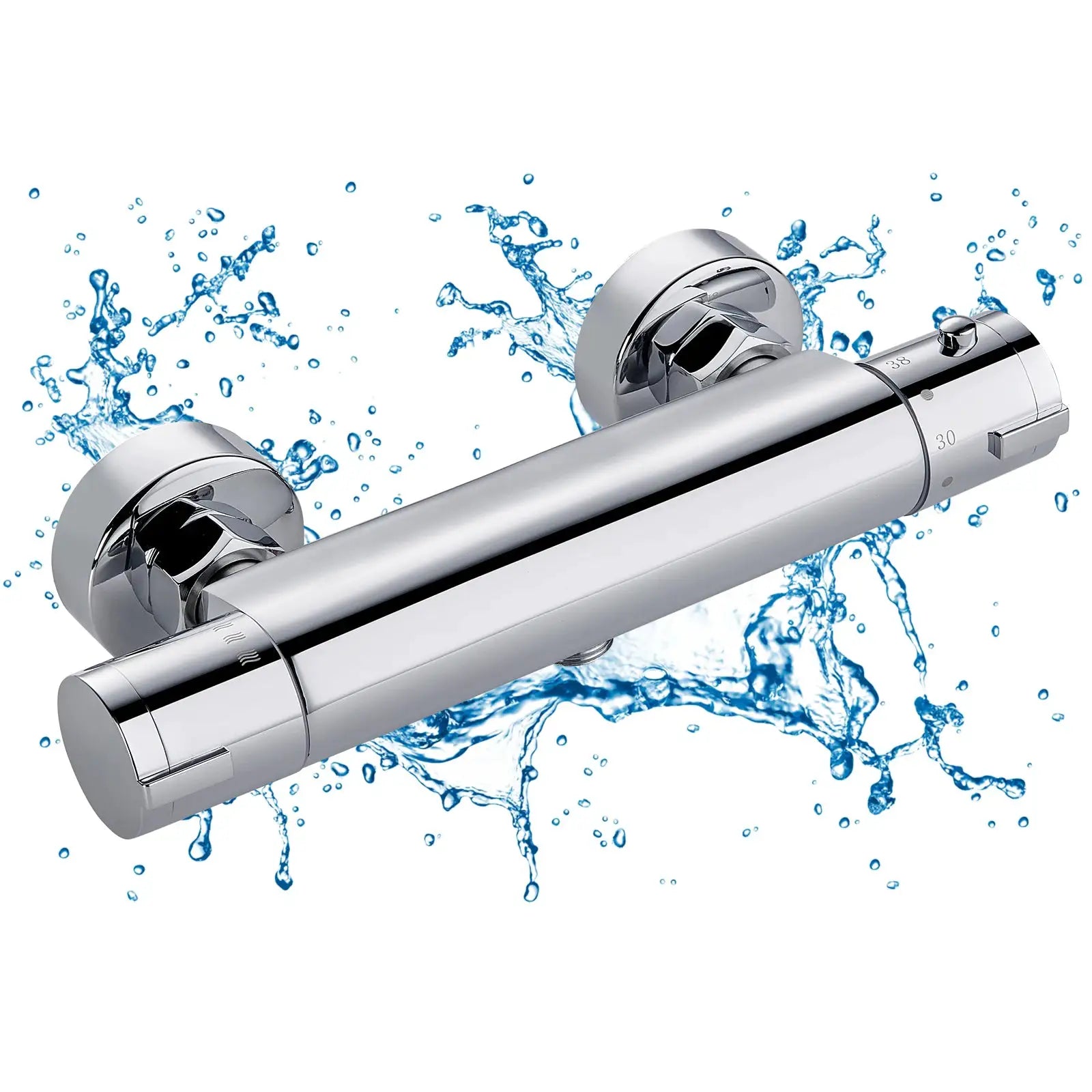 Duschmischbatterie mit Thermostat, 38 ° C-Sicherheitsknopf, runder thermostatischer Chrommischer für Badezimmer und Badewanne, oberflächenmontiert by Golden Bridge Store