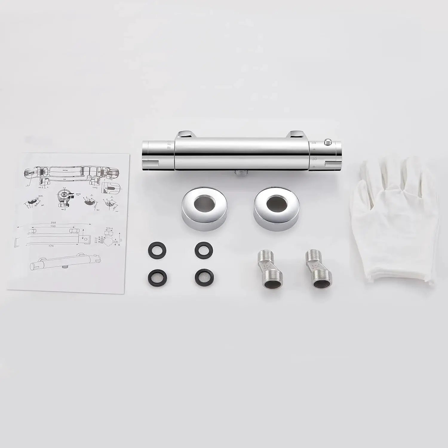 Duschmischbatterie mit Thermostat, 38 ° C-Sicherheitsknopf, runder thermostatischer Chrommischer für Badezimmer und Badewanne, oberflächenmontiert by Golden Bridge Store