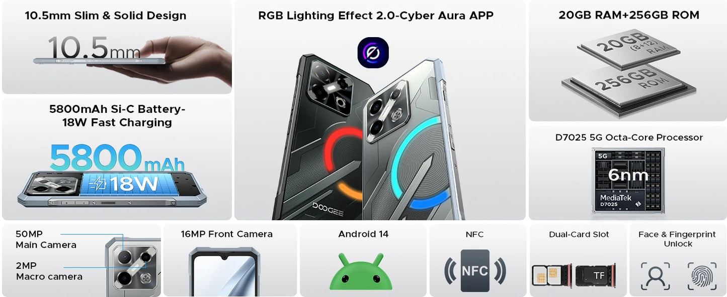DOOGEE Blade GT Play Robustes 5G - 256 GB, 5800 mAh, 6,72 Zoll