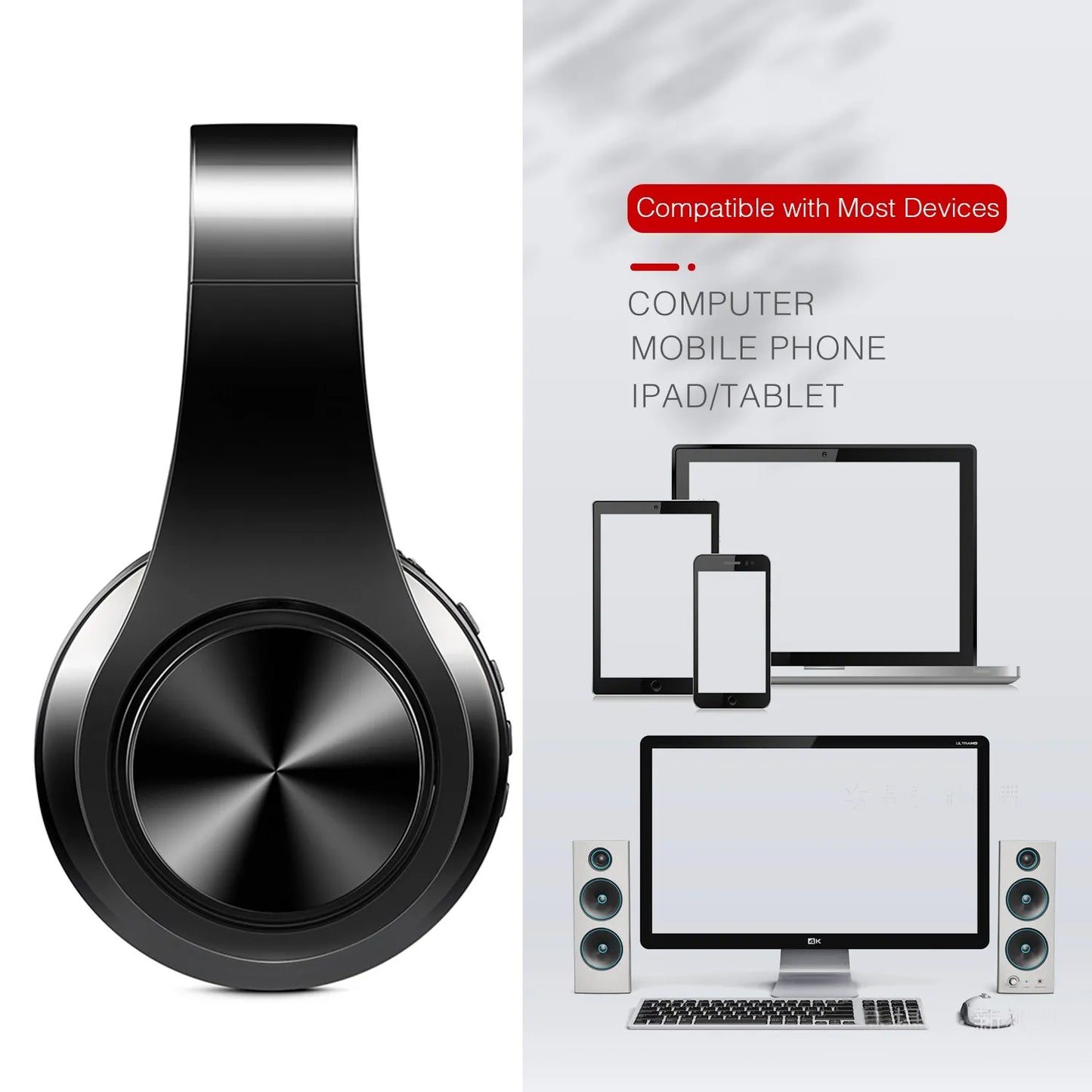 CATASSU Bluetooth Kopfhörer Over-Ear Stereo Drahtloses Headset Weiche Leder Ohrpolster Eingebautes Mikrofon für PC/Handy/TV