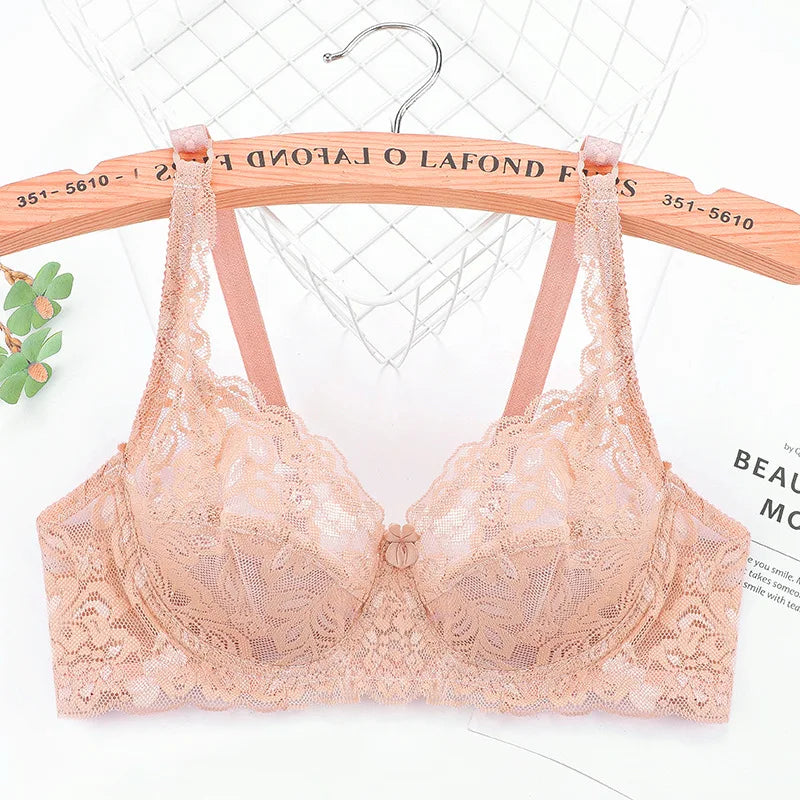 BH 2025: ALLTOOALL Plus Size Lace Push Up Bra Women Sexy Hollow Out Lingerie - Lady Lace Transparent Underwear Female Embroidery Solid Bra Collection
