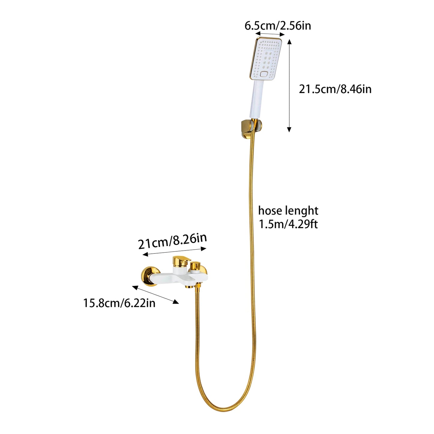 AquaGold Badewannen-Duscharmatur-Set G1/2, 1,5 m Schlauch, 2 Modi