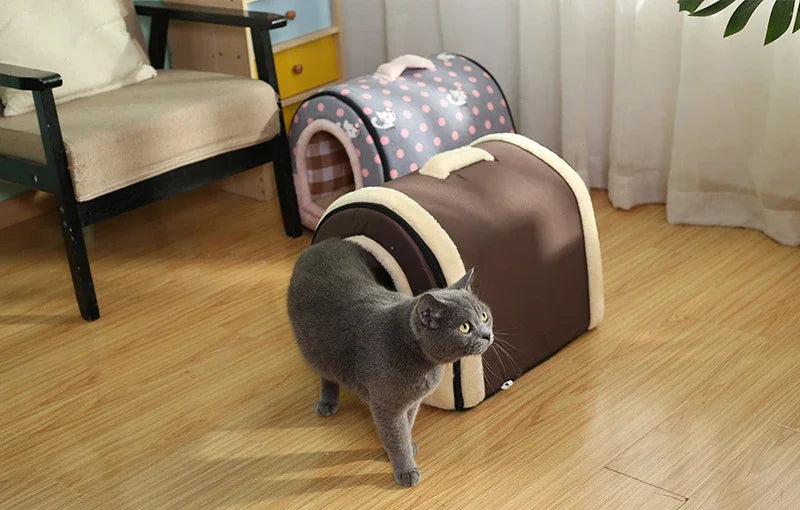 Pet Bed Foldable Dog House Kennel Soft Tent Indoor Enclosed Warm Plush Sleeping Nest Basket with Removable Cushion For Cats Dogs