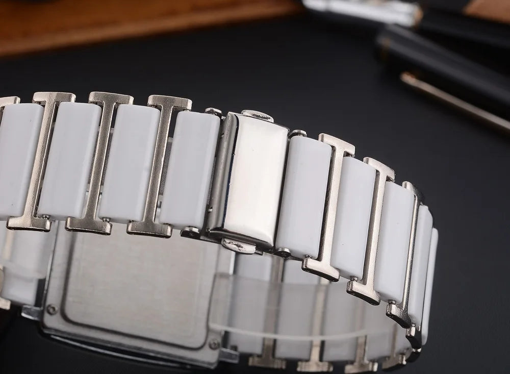 Luxury Brand CHENXI Elegant Women Watch Rhinestone White Silver Simple Stylish Ceramics Bracelet Quartz Casual Lady Wristwatch
