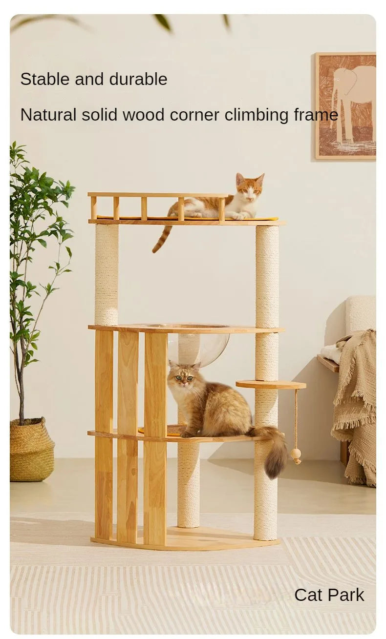 Solid Wood Cat Climbing Frame Small-sized Multi-functional Cat Villa Multi-Story Cat Tree House Wear-resistant Sisal Column