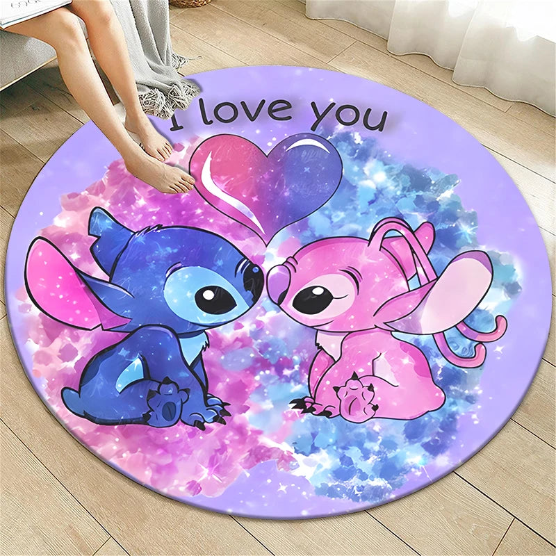 Stitch Cartoon HD Printed Round Carpet for Living Room Rugs Camping Picnic Mats Flannel Anti-Slip Rug Yoga Mat Gifts