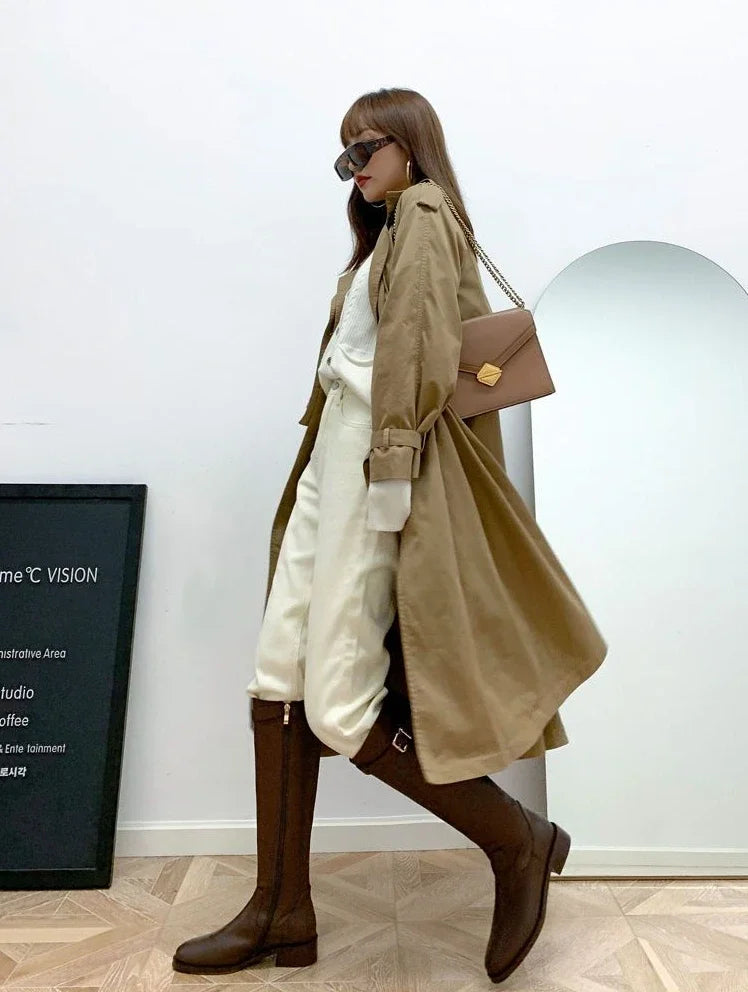 Cizme până la genunchi ICCLEK Elegant Negru - Înălțimea tocului 3-5 cm, Înălțimea tijei până la genunchi, Material PU