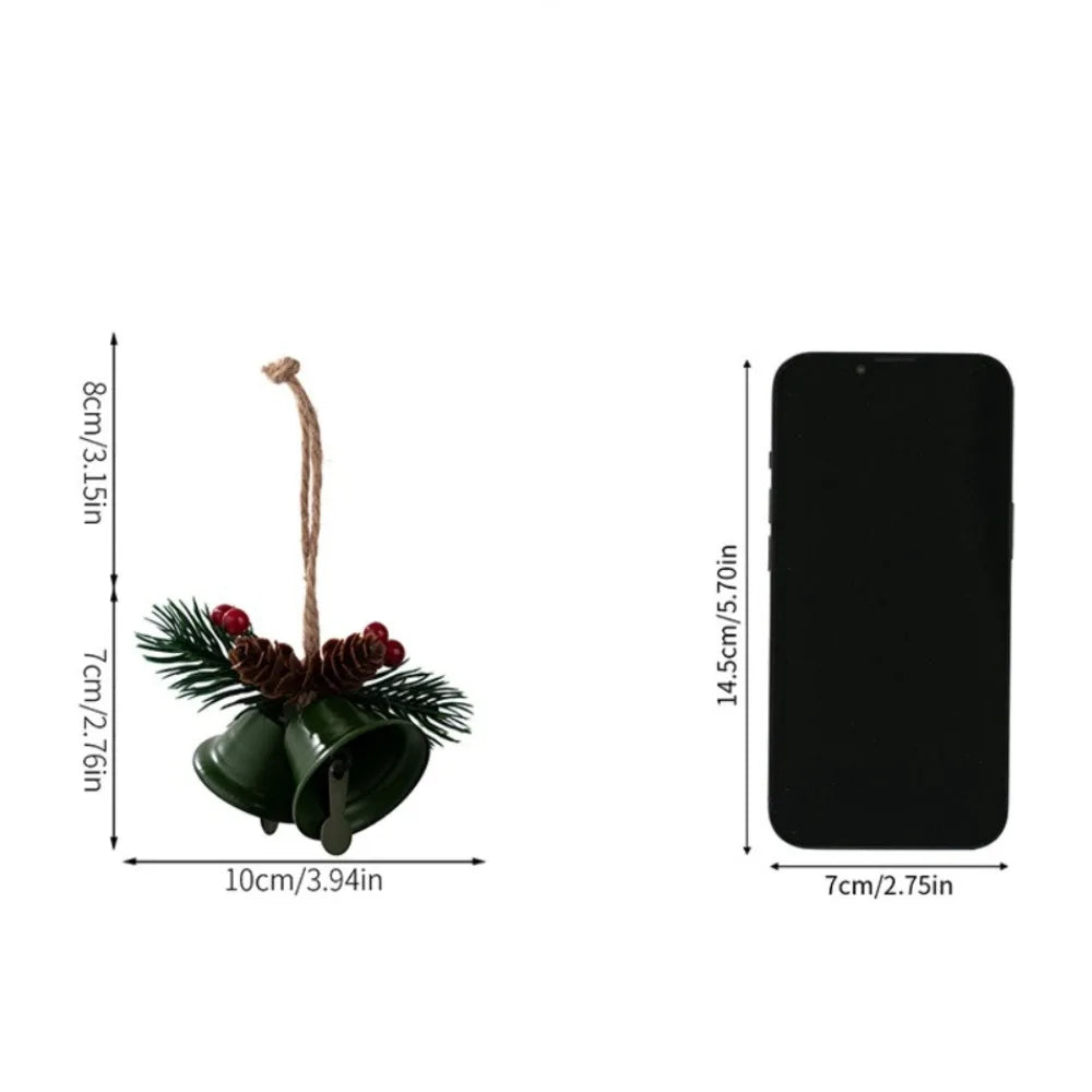 Weihnachts-Jingle-Glocken-Anhänger, doppelte Glocke mit Kiefernbaum-Ornamenten zum Aufhängen an der Tür, Weihnachtsbaum, Weihnachtsfeier-Geschenkdekorationen