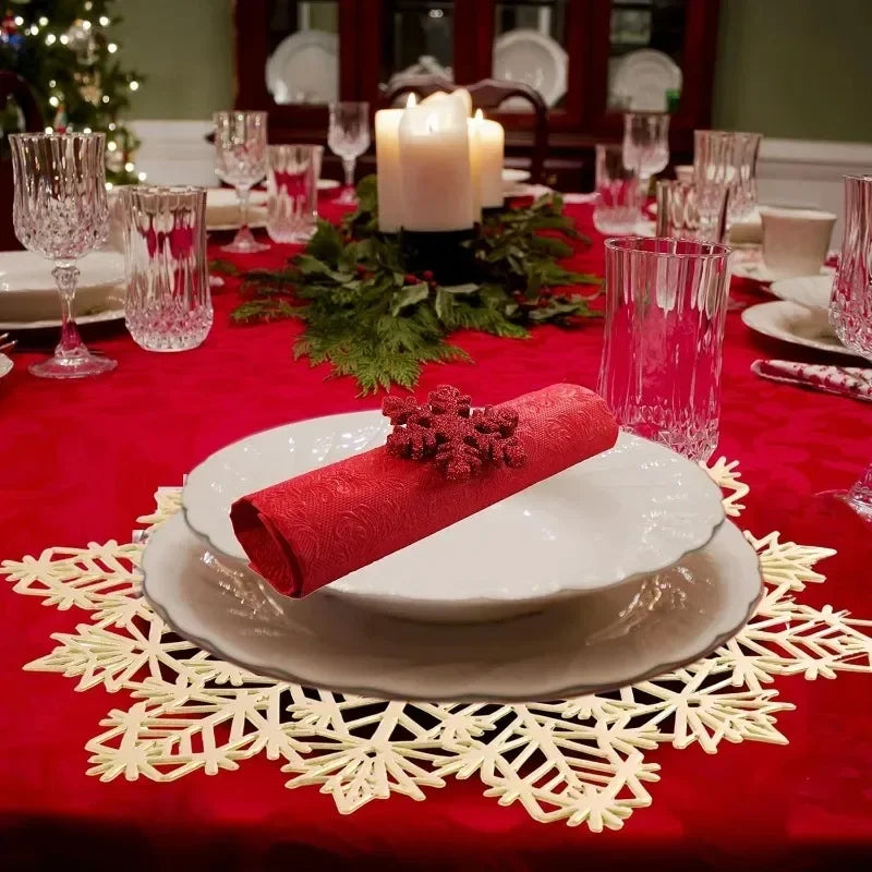 5-20PCS Christmas Snowflake Placemats and Table Runner Heat Resistant Dining Room Table Mats Holiday Party Tableware Decorations