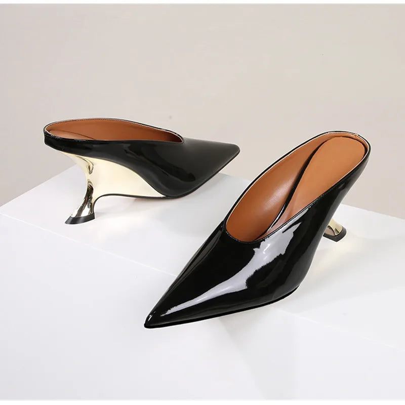 Elegant Pointed Toe Women Slippers Shoes Designer Shallow Fashion Spring Autumn Wedges High Heels Banquet Mule Zapatos De Mujer
