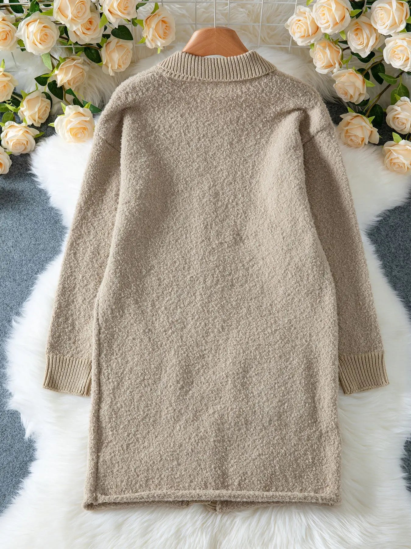 Nowsaa Cardigan Mantel Damen - Einreihig Mit Taschen Turn-Down Kragen - Größe Regular, Gewicht 120–220 g/m2