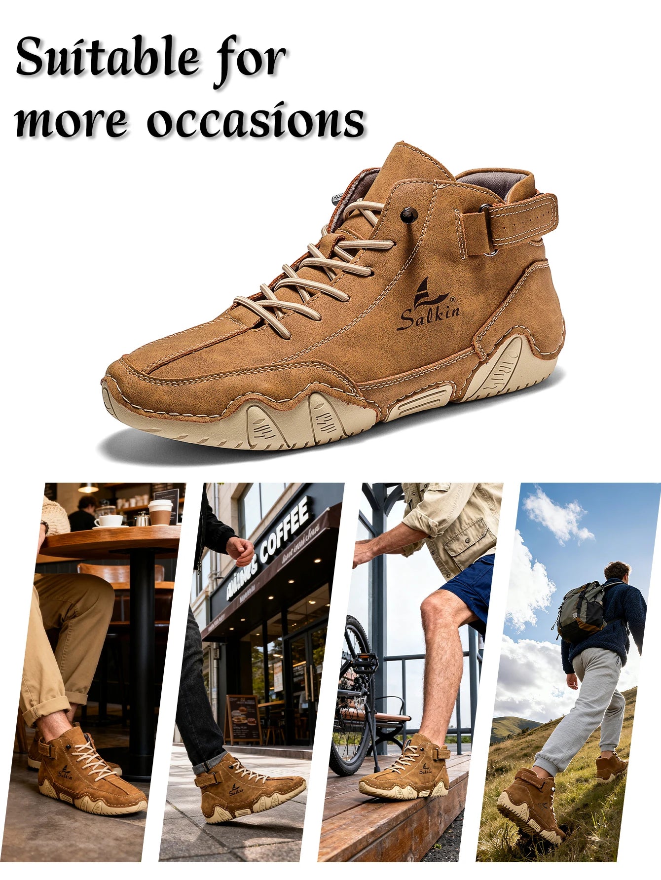 AbfuberCN Stiefeletten Handgefertigte Outdoor Lederschuhe - Größe EU, Obermaterial Leder, Schnürverschluss