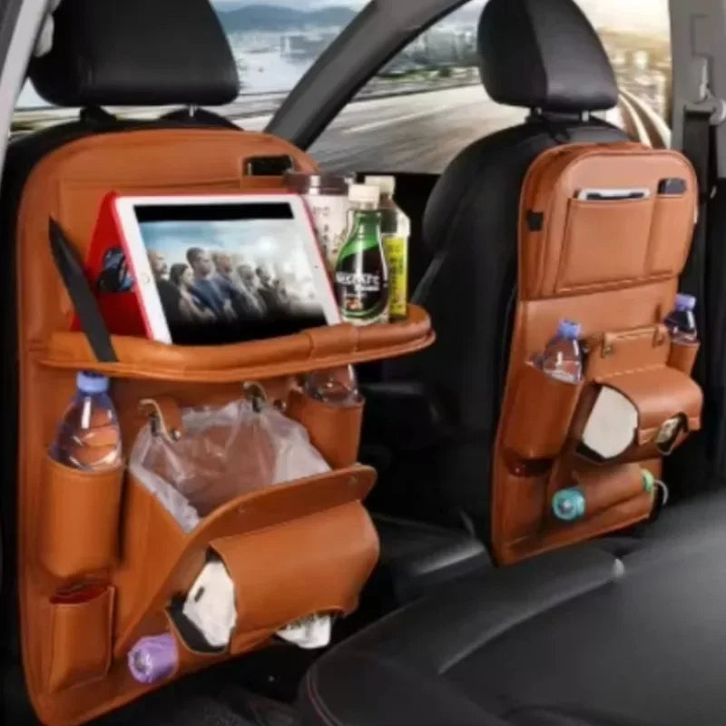 Seat Back Organizer Big Hanging Car Seat Storage Bag Garbage with Foldable Dining Tray Bin Capacity Multifunctional Trunk Back