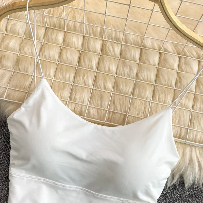 Women Crop Tops elegant Solid Color Camisole Ice Silk Tube Top Seamless Sports Tank Top Wireless Underwear Padded Bra Bralette Vest