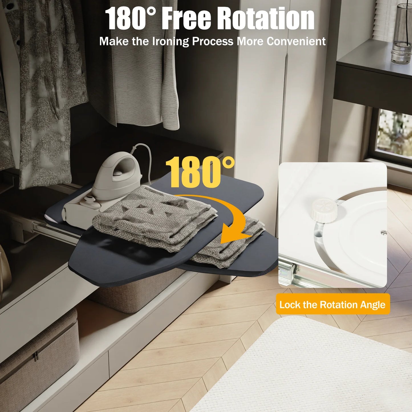 Faltbarer Bügelbrett-Schrank Grau 180 ° Rotation Pull-out Folding Für Verschiedene Kleidungsstücke