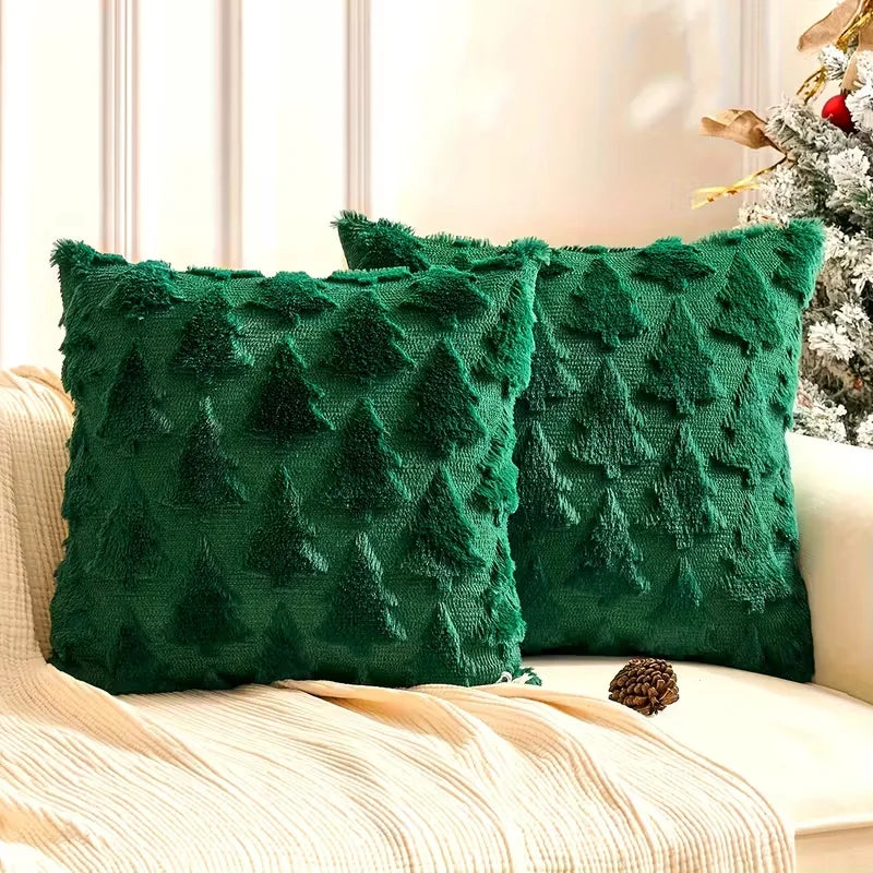 Christmas Decorative Pillow Cover Plush Embroidered Cushion Case Soft Throw Pillowcase For Sofa Living Room Home Festive Gift