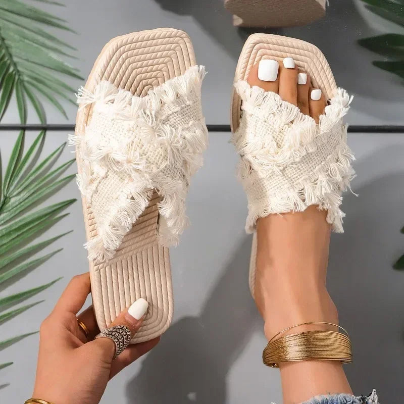 New Bohemian Resort Slippers 36-43 Women's Summer Comfort Beach Sandals Cross Tassel Sandals slippers women  sandals  slipper