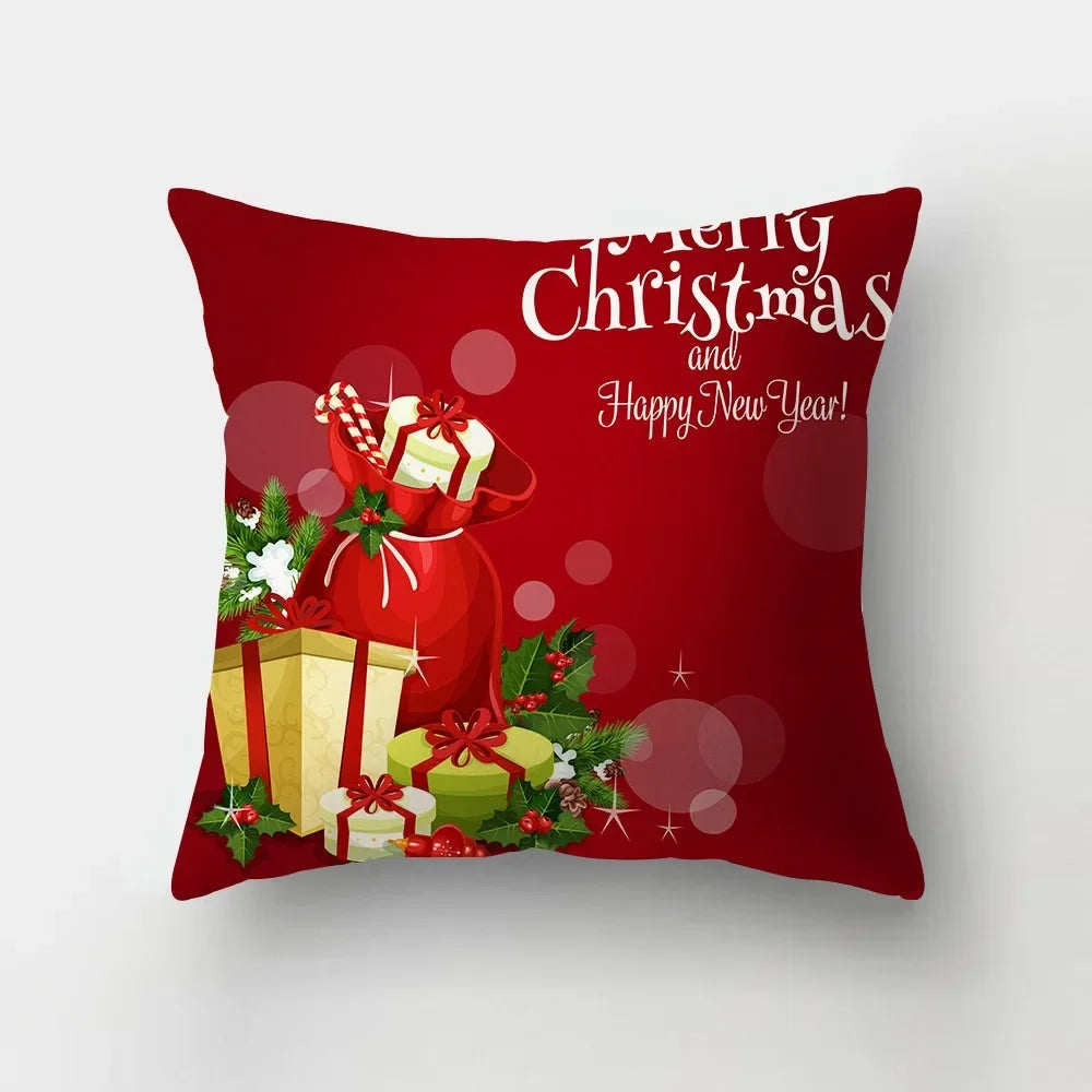 Christmas red theme throw pillow cover with short plush print living room sofa decoration cushion cover pillow covers decorative