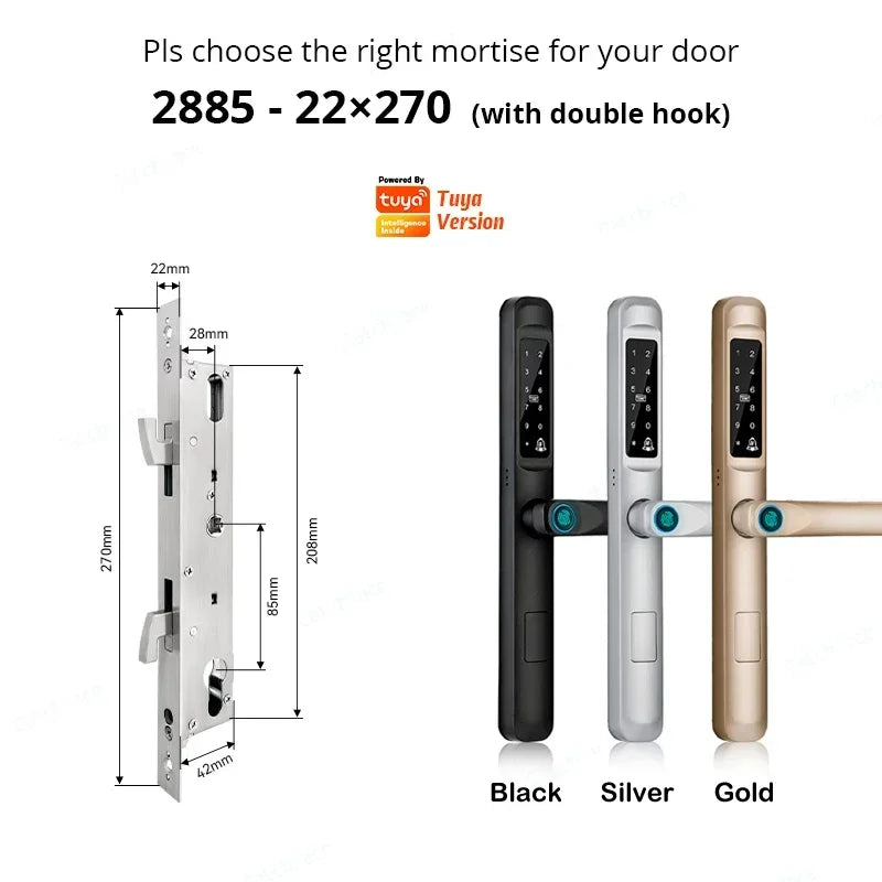 92/85mm Wasserdichter Outdoor-Fingerprint-TUYA-WIFI-APP-RFID-Karten-Code-Schlüssellos-Smart-Elektronischer-Türschloss-Aluminium/Glas-Schiebe