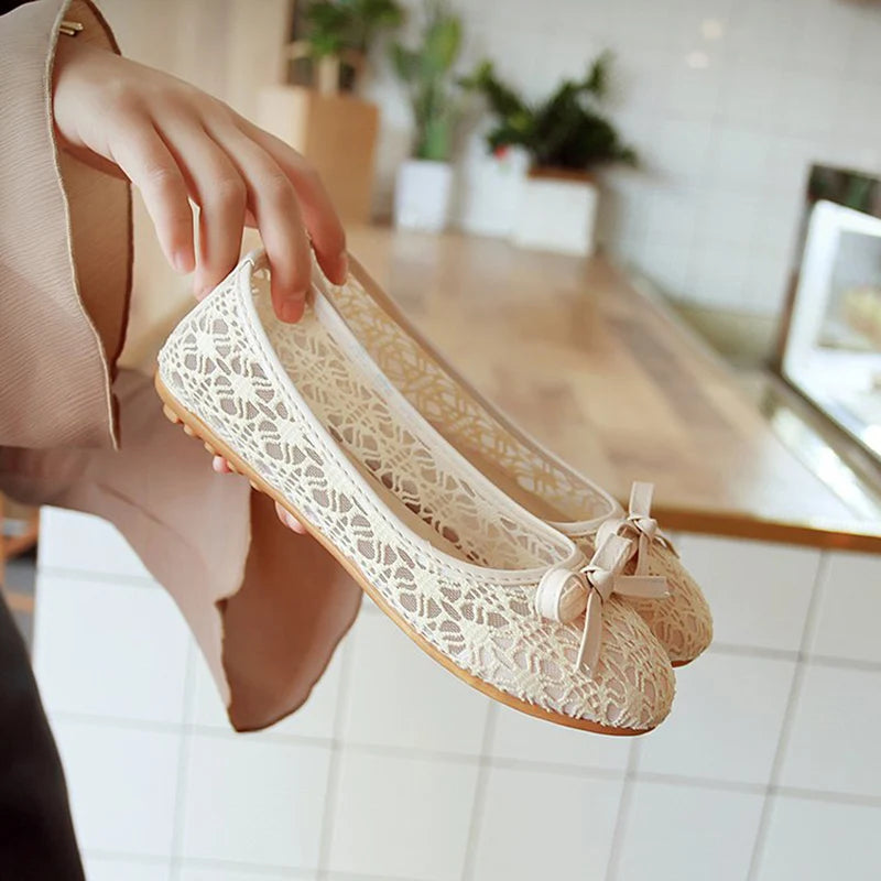 Damen Ballerinas mit Schleife - Flache Slip-On Schuhe - Cut-Out Design Atmungsaktive Casual Flats