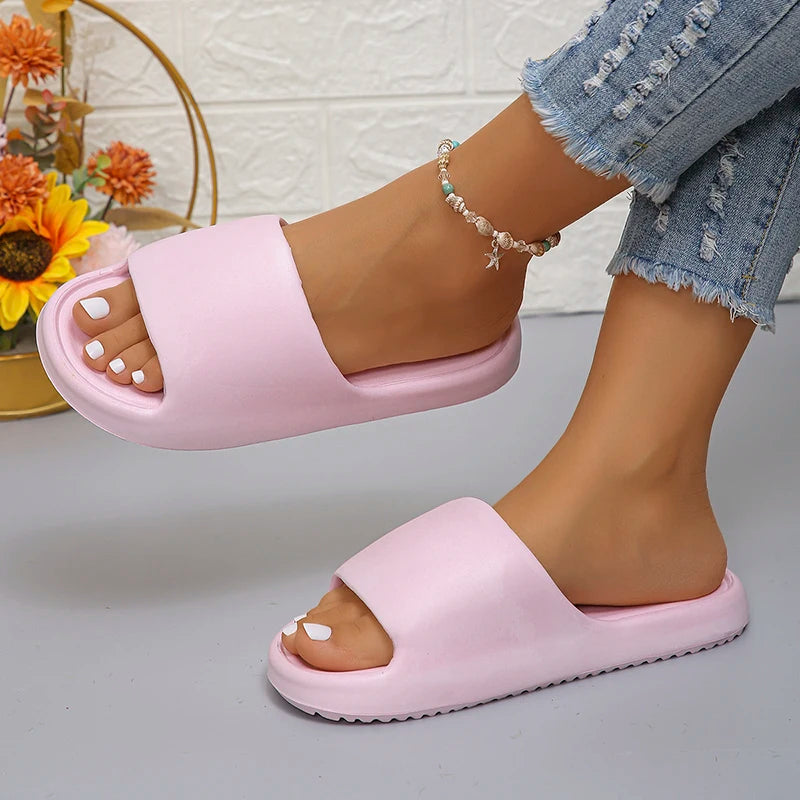 Lucyever 2024 Weich Sohle Eva Hausschuhe für Frauen Leichtgewicht Rutschfest Heim Hausschuhe Frau Sommer Dick Plattform Strand Flip Flops