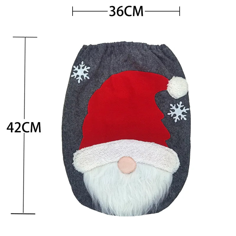 1-5Sets Christmas Toilet Seat Cover Santa Claus Bathroom Decor Set with Toilet Lid Mat and Tank Cover for Holiday Home Decor