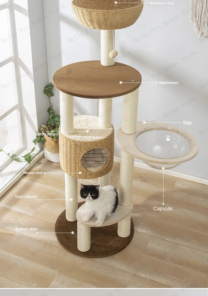 Multi-Story Cat Tree House multifunctional cat house Multi-layer tower cat scratching board Wooden pet supplies