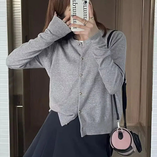 SDFBKCN Cardigan O-Kragen Strick Mit Knopfverschluss - Größe M Bis XL, Material Polyester, Länge Regular