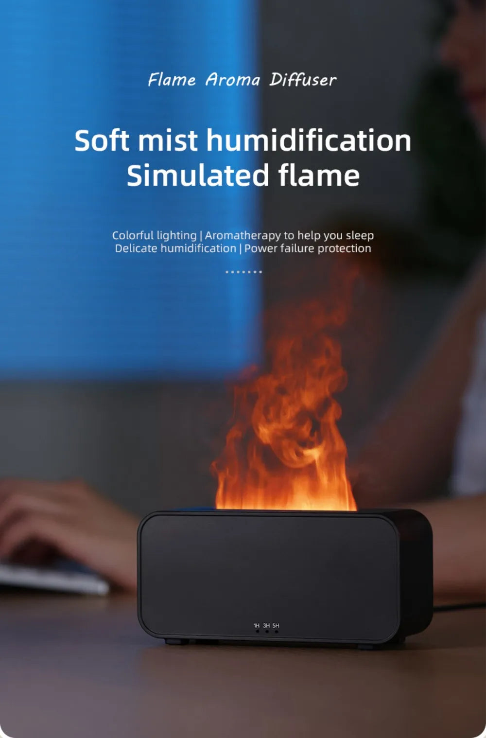 Humidifier Flame Aromatherapy Diffuser Can Add Essential Oils 7 Colours Flame Diffuser Timing Protection USB Desktop Humidifier