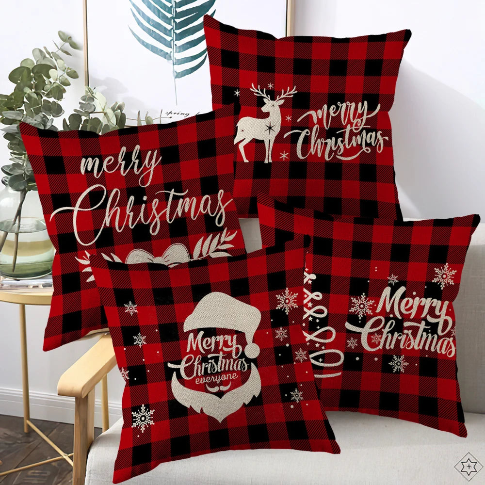 Red Stripe Merry Christmas Pillowcases Sofa Cushion Cover Linen Pillowslip House Indoor Home Decoration Throw Pillow Cover