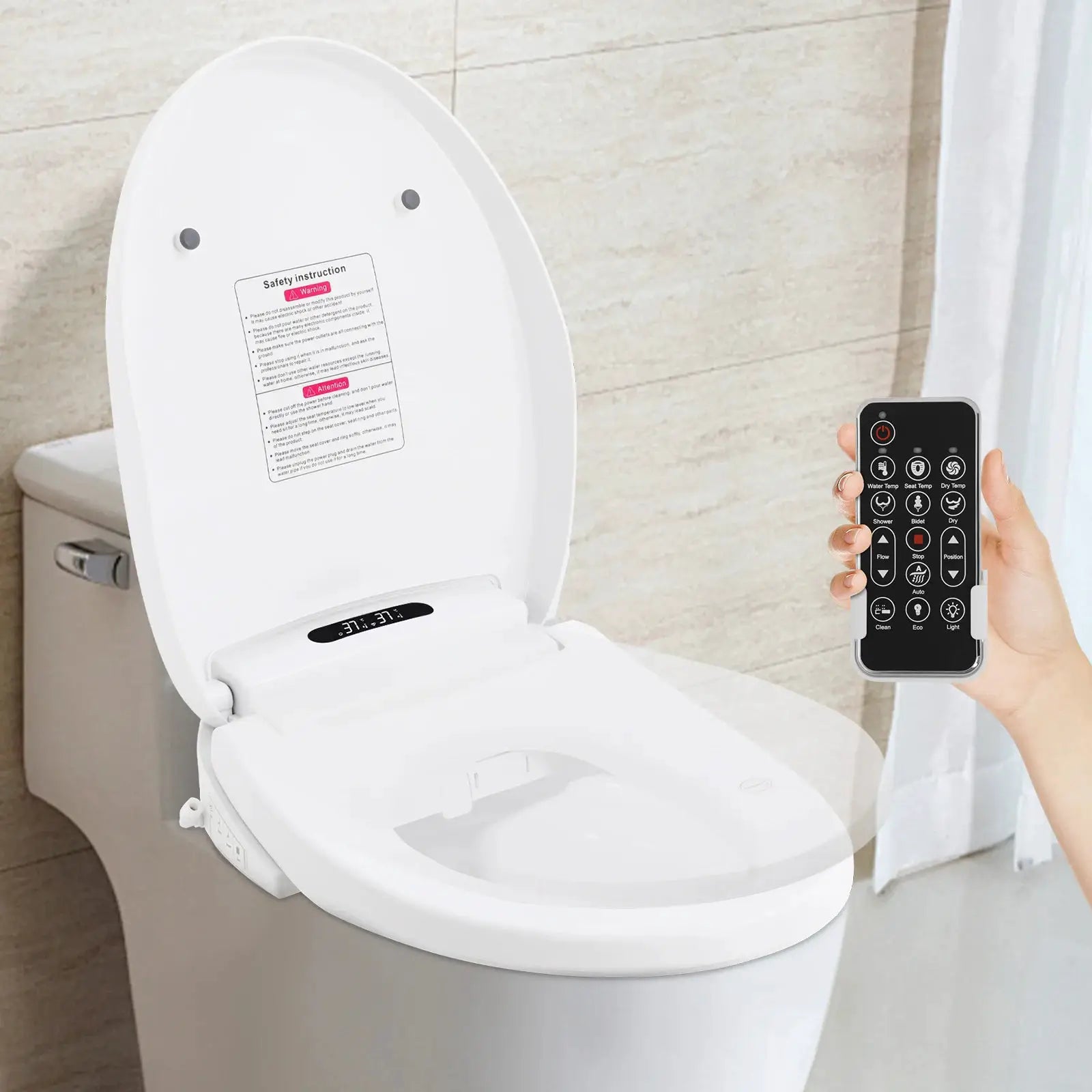1300W Intelligenter Beheizter Bidet-Toilettensitz, 51cm Elektrischer Toilettendeckel Intelligenter V-Sitz, LED-Licht Fernbedienung/Tasten by Golden Bridge Store