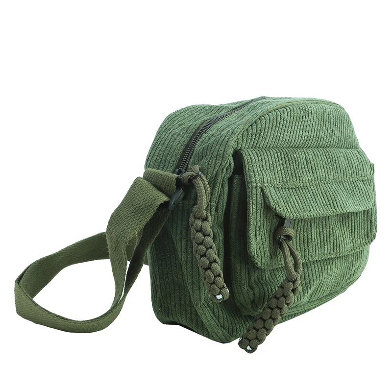 Simple Versatile Crossbody Bag Fashionable Casual Small Square Bag Personalized Commuting Shoulder Bag Corduroy Unisex Trend