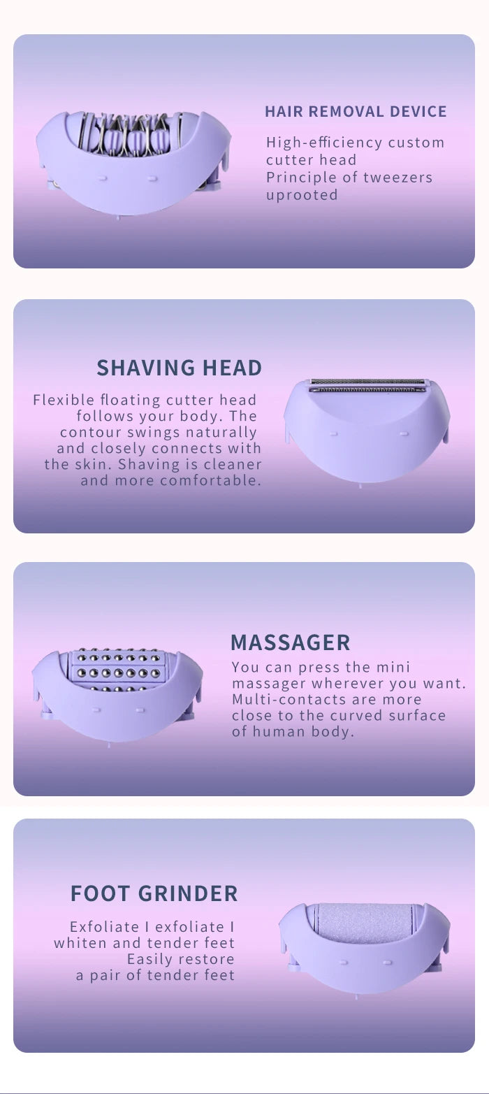 Kemei 4in1 Women Epilator Electric Shaver Facial Body Hair Removal Lady Leg Bikini Trimmer Hair Remover Underarms Rechargeable