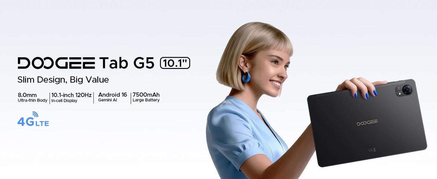 DOOGEE Tab G5 Gemini AI - 128GB ROM, 7500mAh Akku, 10,1 Zoll Display