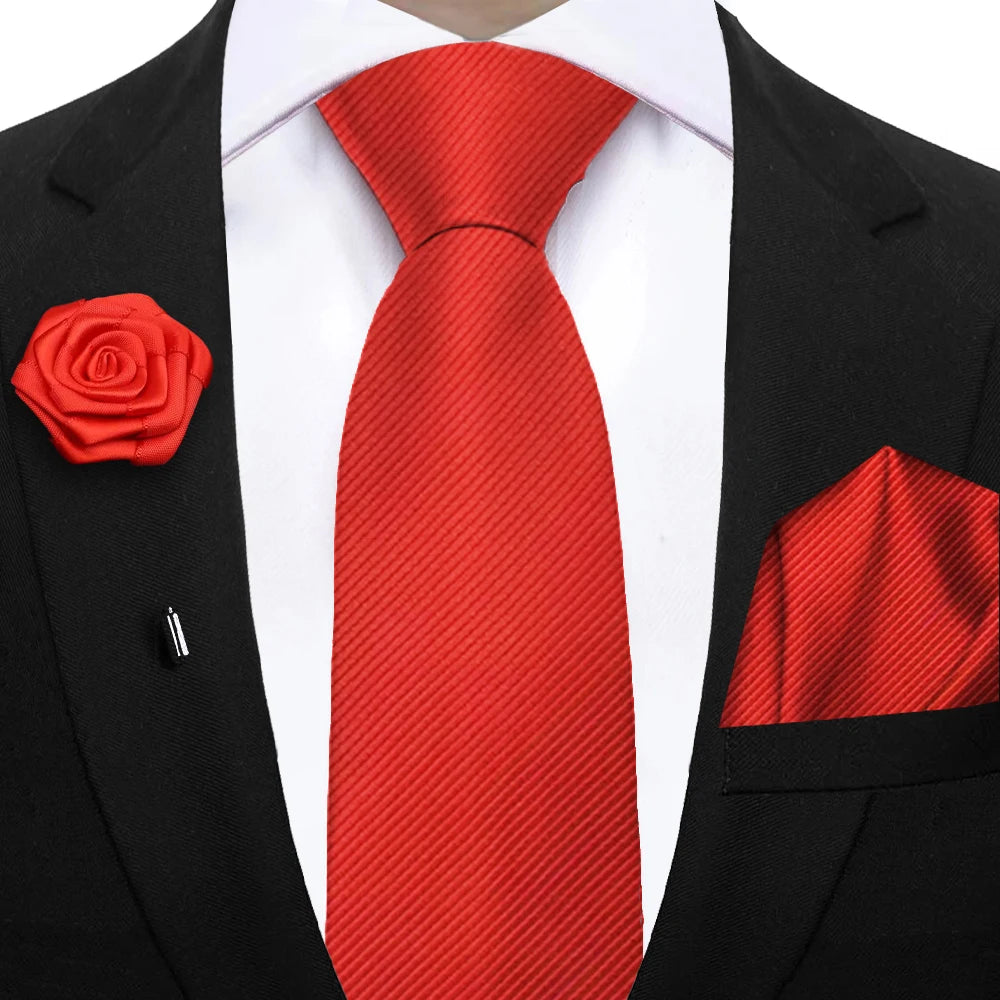 Simplicity Mens Ties Solid NeckTie Pocket Square Floral Brooch Set Men's Wedding Tie Suit Accessories Fit Group Holiday Party
