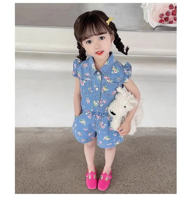 Children's Clothing Sets Floral Print Lace Sleeveless Top + Shorts 2pcs Sets  Baby Girl Outfit Set Kids Clothes for Girls
