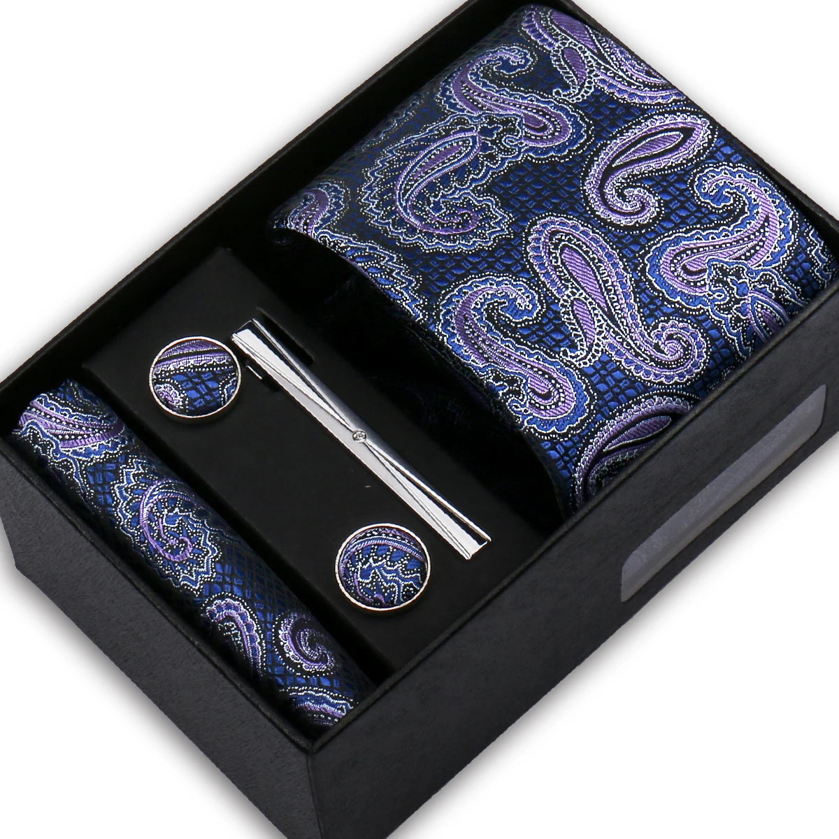 Elegant Men's Suit Necktie Gift Box Set Floral Tie Handchief Cufflinks Tie Clip 4-Piece Business Wedding Party Suit Accessories