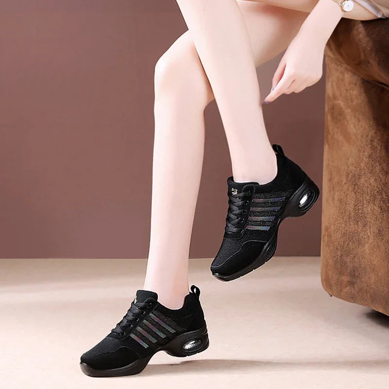 Dance Sneakers for Woman Jazz Shoes Mesh Modern Outsole Dance Sneakers Breathable Lightweight Dancing Fitness Shoes for Women