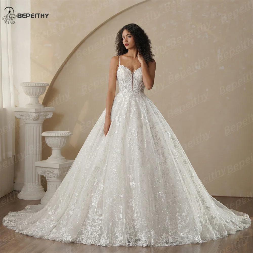BEPEITHY Customisierte Glitter-Prinzessin-Elefanten-Wedding-Dresses-Für-Frauen-Sleeveless-Shinny-Lace-V-Neck-Bride-Ball-Bridal-Gown-2025