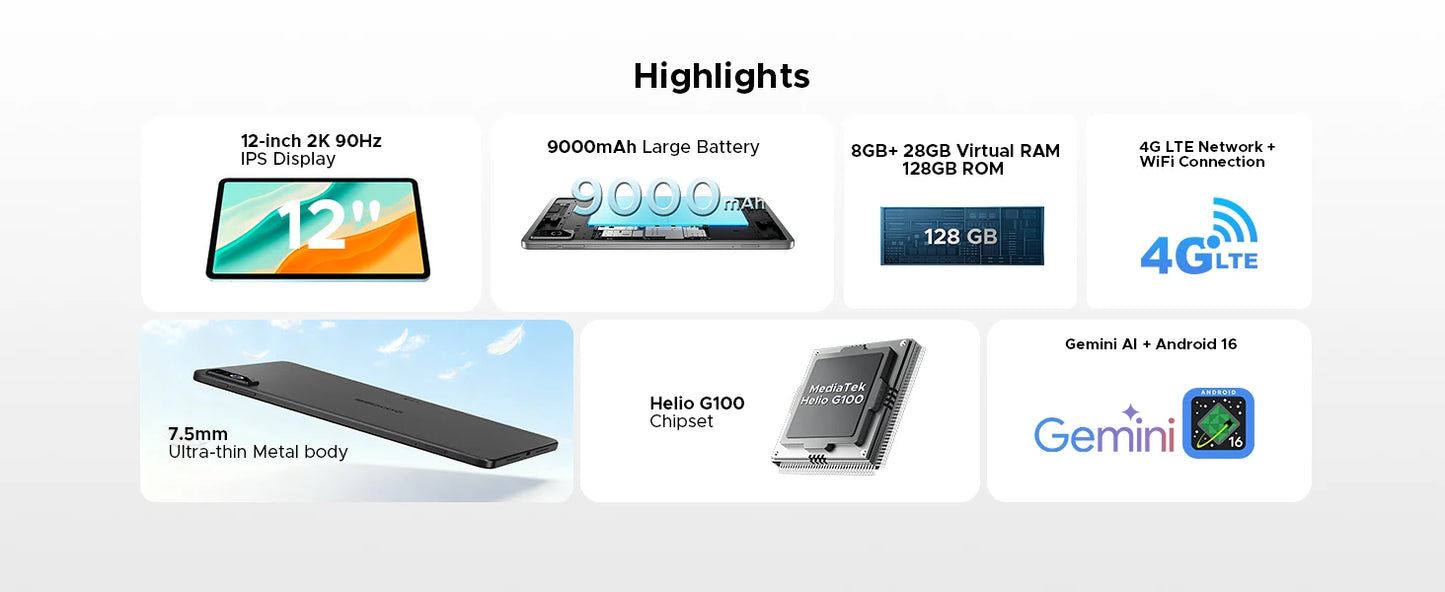 DOOGEE Tab G6 Pro Ultra Dünnes Metallgehäuse - 9000mAh, 8GB Ram, 128GB ROM