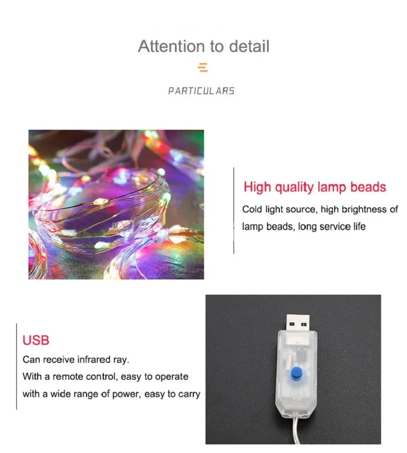 FEICAN Fairy LED Curtain Lights - USB Fernbedienung Wasserdicht