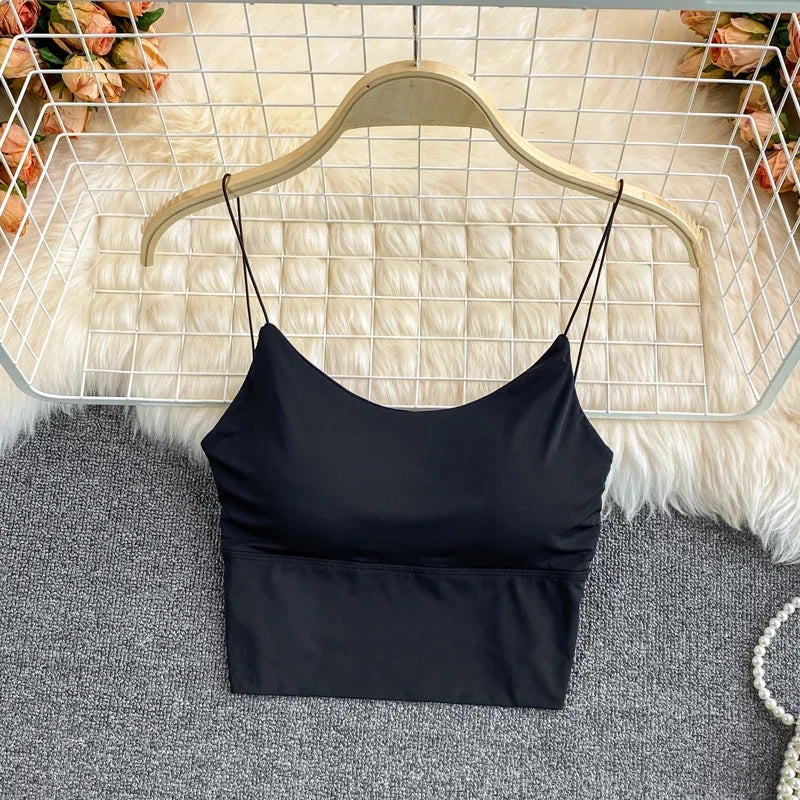Women Crop Tops elegant Solid Color Camisole Ice Silk Tube Top Seamless Sports Tank Top Wireless Underwear Padded Bra Bralette Vest