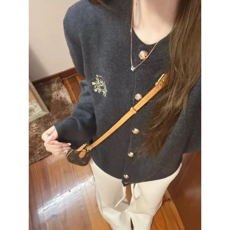 CN Guangdong Cardigan Locker Kurz Grau O-Neck Damen - Größe 4-16 Zoll, Polyester, Weich