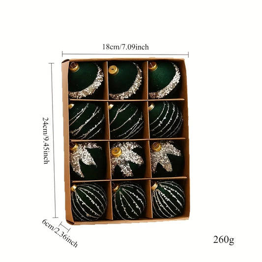 DecorLine Kugeln Flockiert - 12 Stück Groß Kunststoff