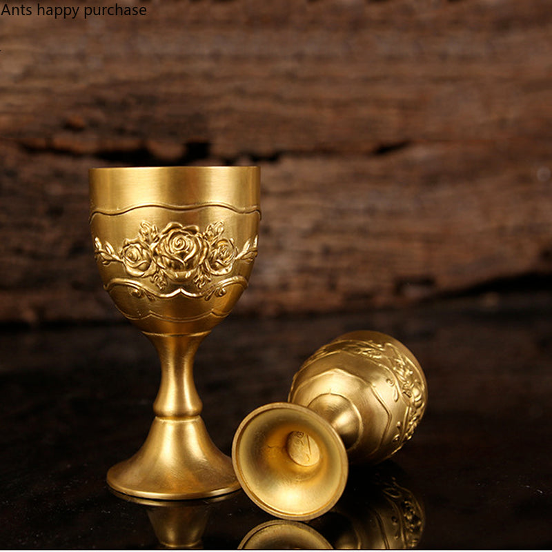 Carved Brass Wine Glass 6 Piece Set Golden Goblet Home Barware Liquor Glass Water Cup Metal Wine Cups Spirit Glass Crafts Gift