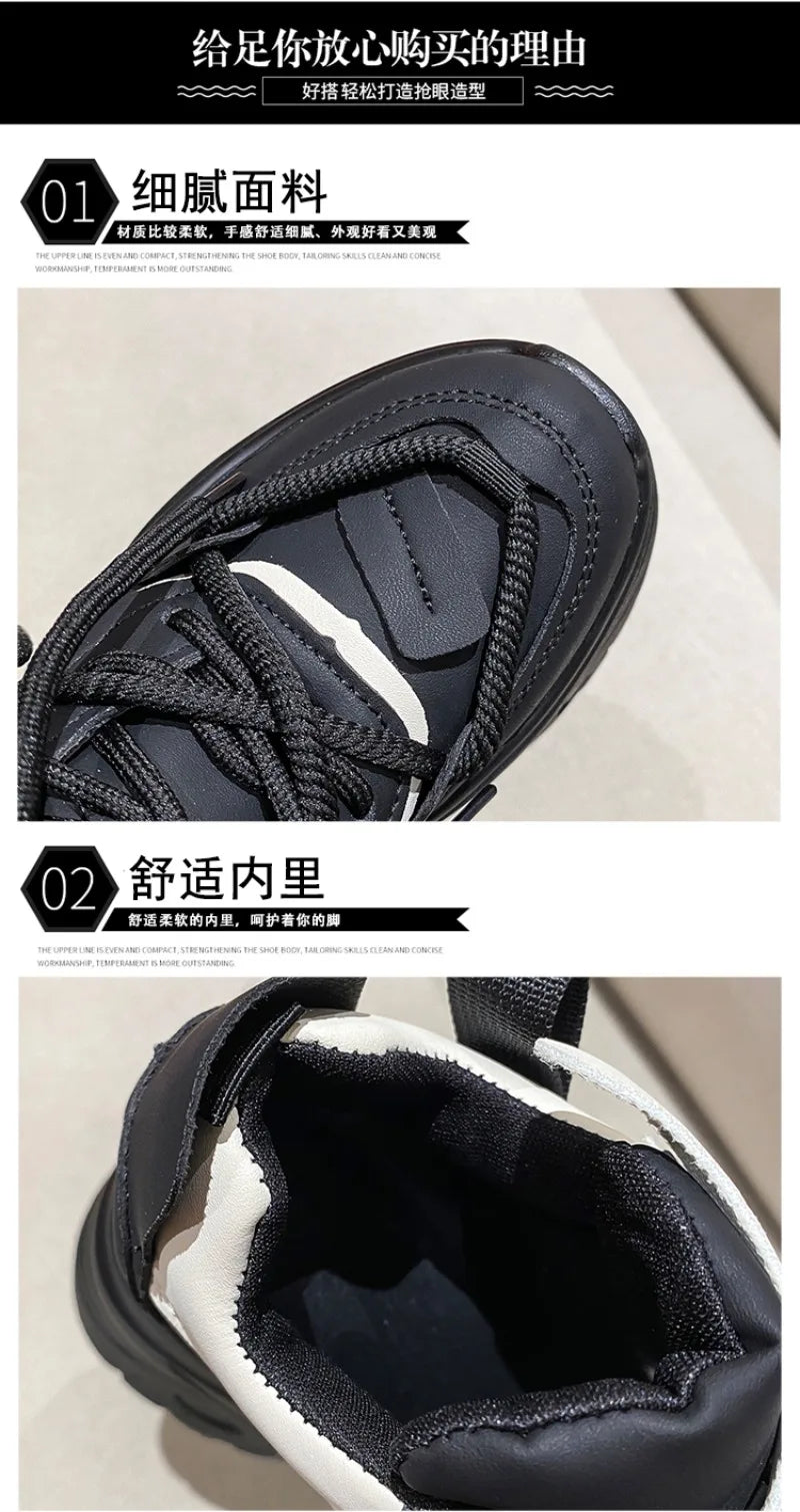 Women Walking Sneakers Autumn Lace-up High Platform Chunky Shoes Breathable Leather Shoes 10.5CM Winter Wedge Heels Casual Shoes